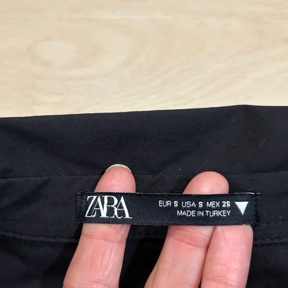 Zara Black Poplin Utility Safari Crop Top W/ Knot short sleeve size S - Picture 5 of 13